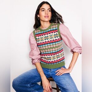 Boden Edie Fair Isle Vest in Green Heritage